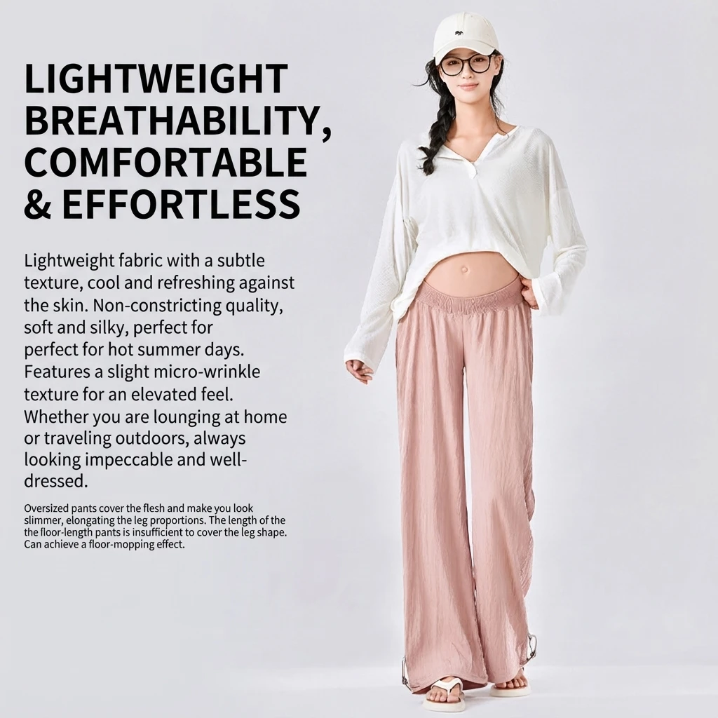 Maternity Pants Women Casual Loose Wide Leg Viscose Outer Wear Long Trousers Comfortable Breathable for Pregnant Mothers