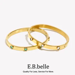 E.B.belle Heart Zircon Clasp Bracelet Hypoallergenic 18K Gold Plated Bracelet for Women 316L Stainless Steel Bangles Jewelry