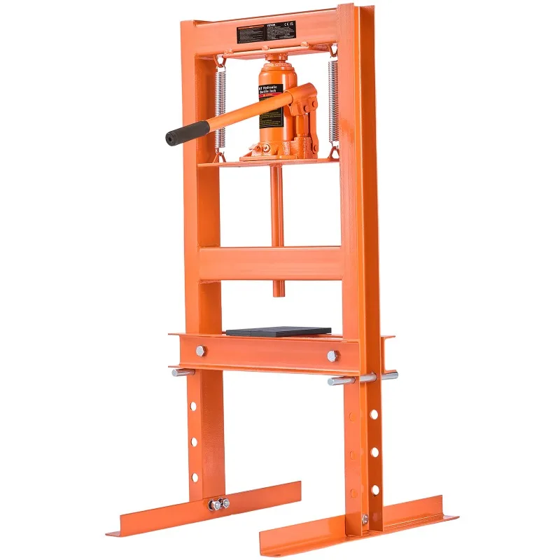 6/12 Ton Hydraulic H-Frame Garage Floor Adjustable Shop Press with Plates 6/12T Orange for Garage or Professional Shop