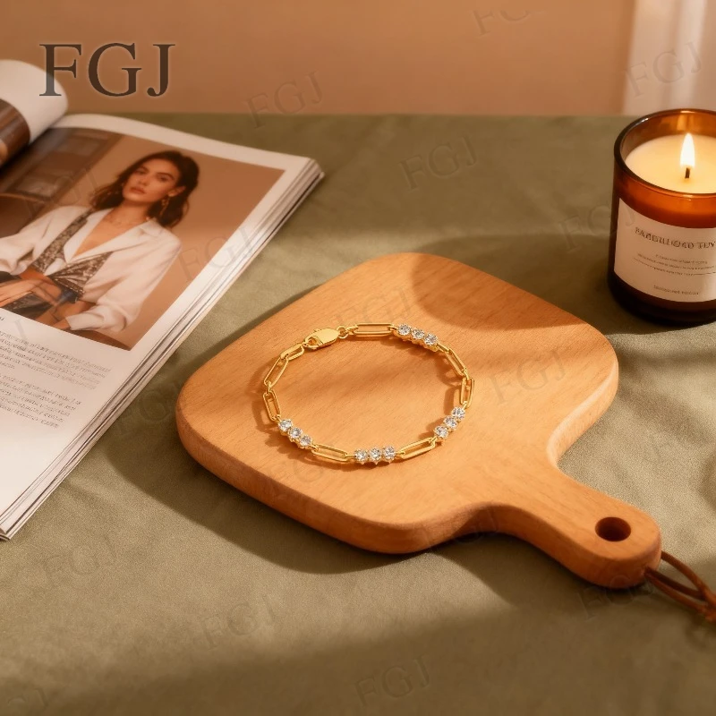 

Moissanite Tennis Bracelet Round Stones 3mm D Color Sparkling Gold Plated 925 Sterling SIlver for Wedding Party Jewelry Gifts