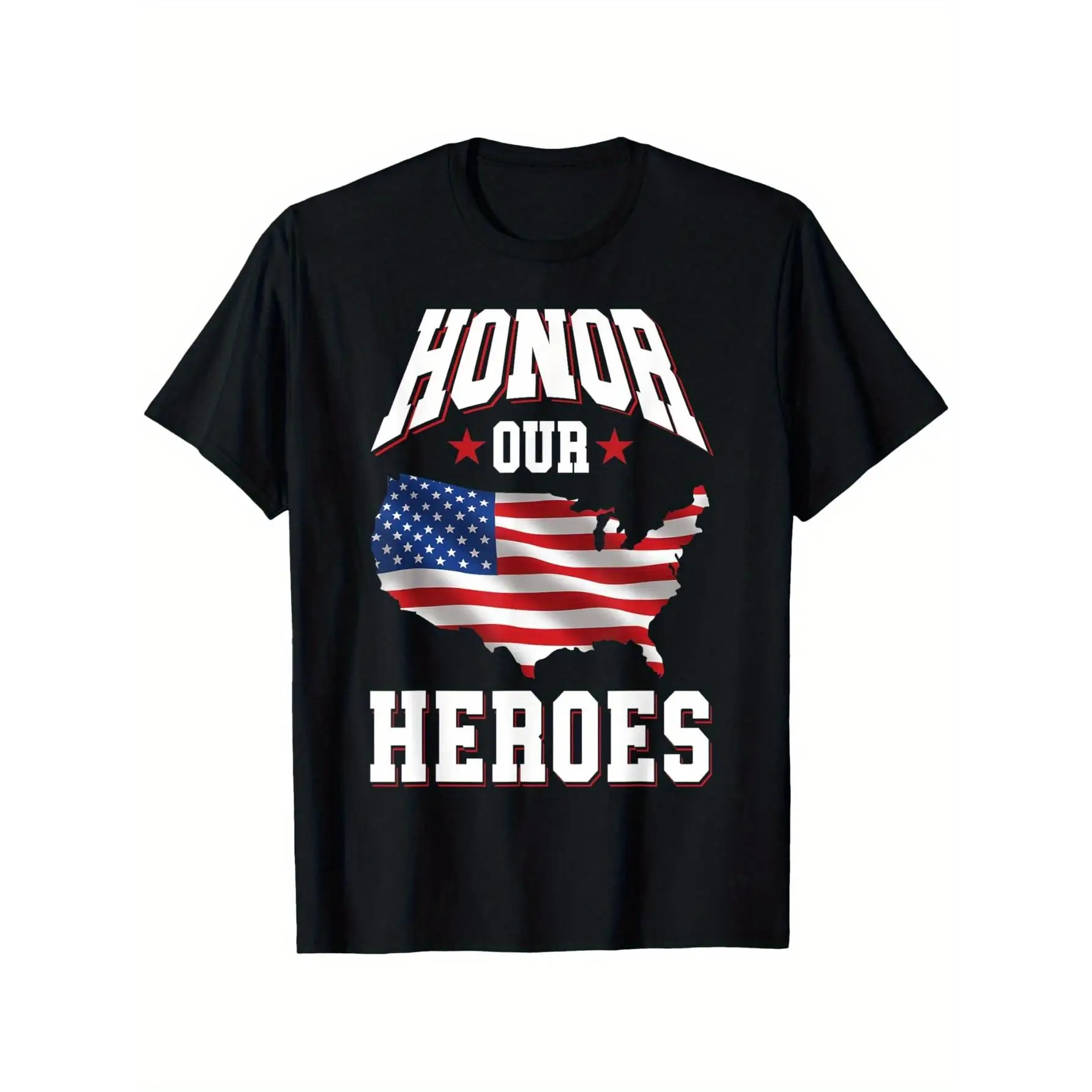 

Honor Our Heroes Patriotic Memorial Day T-Shirt - Vibrant Print Design with American Flag & Stars, 100% Cotton,Soft & Breathable