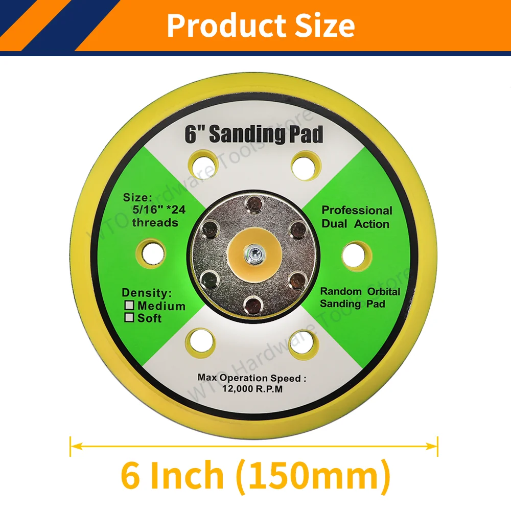 1PC 6 Inch 6 Hole Sanding Pad with 5/16