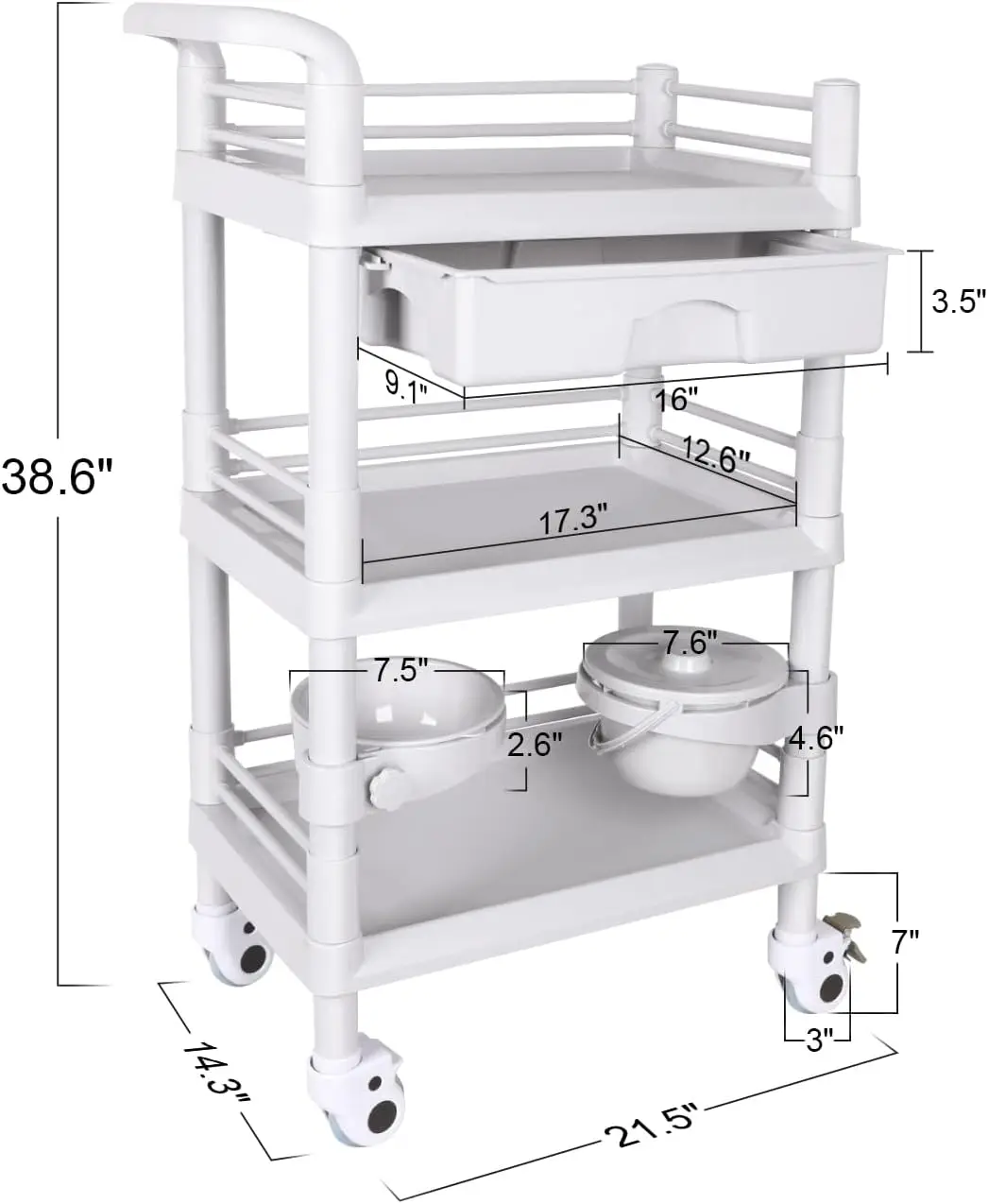 Trolley Cart Portable 3-Tier Professional Cart 220 Lbs Load Utility Cart for Ultrasound Scanner