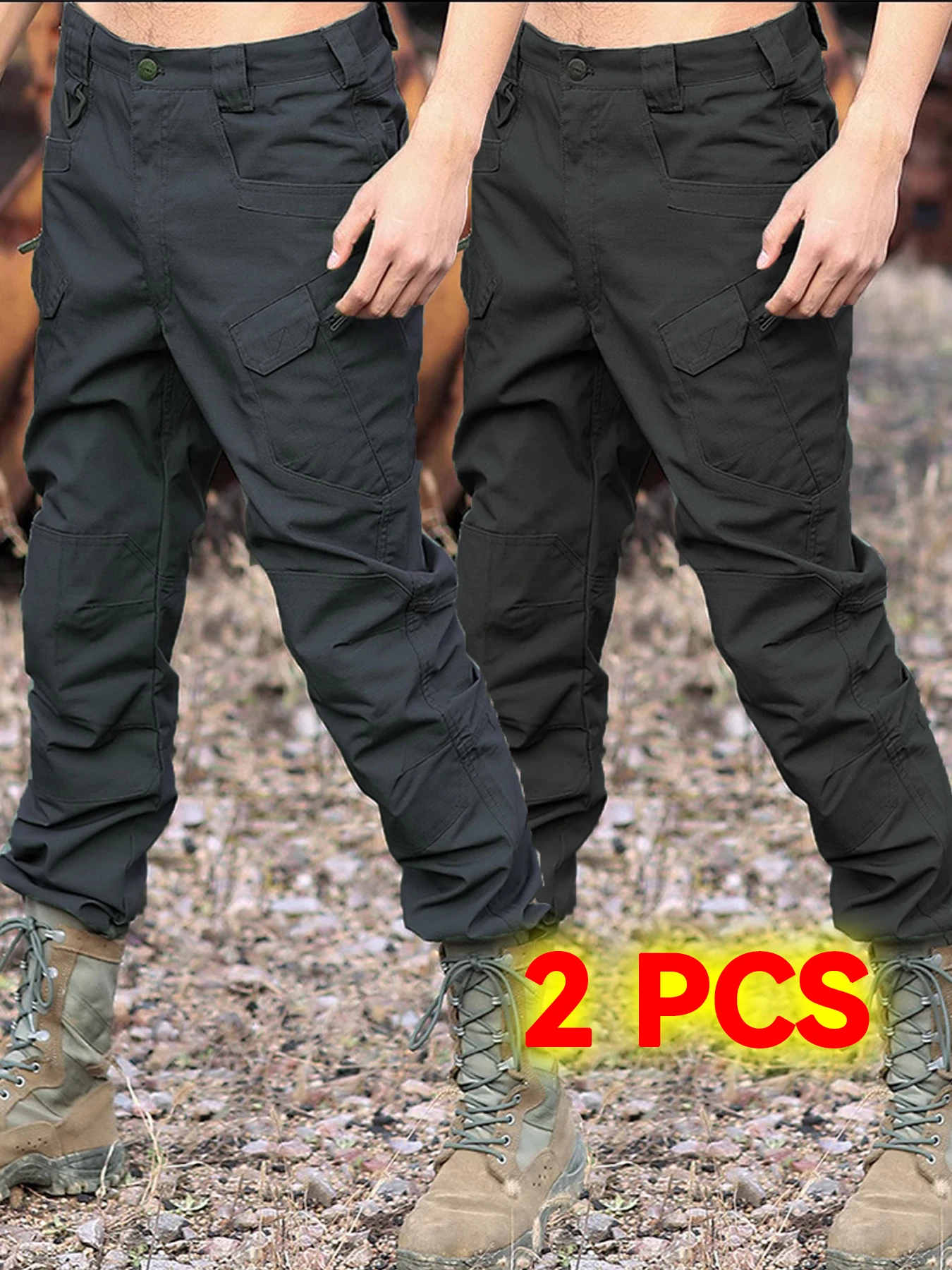 

Large Pocket Loose Overalls Men's Outdoor Sports Jogging Tactical Pants Elastic Waist Pure Cotton Casual Work Pants