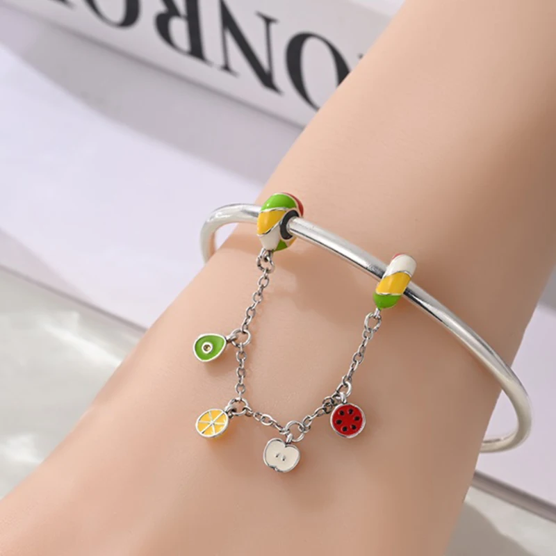 

New 925 Sterling Silver Colorful Fruit Safety Chain For Women Fit 3mm Original Bracelet Birthday Anniversary Jewelry Gifts