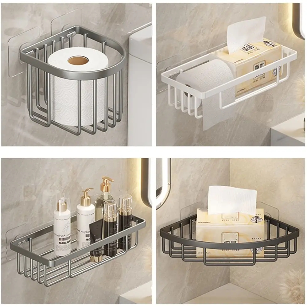 New Punch-Free Shower Shelf No Drill Aluminum Alloy Toilet Tissue Box Bathroom Accessories Shampoo Rack Home