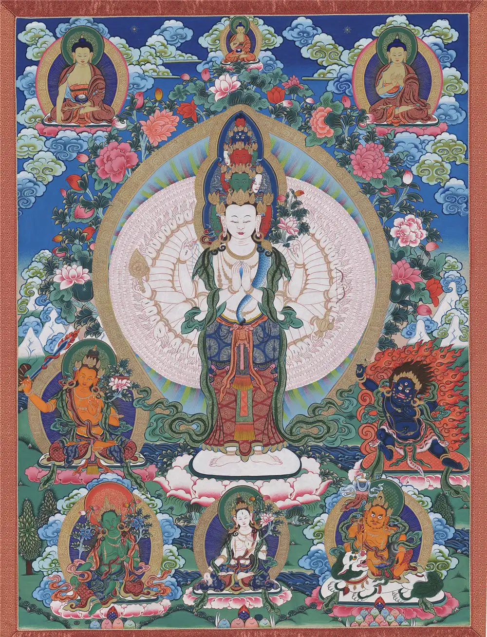 

The Thousand-hand Avalokiteshvara Thangka,Gandhanra Tibetan Buddhist Thangka Art,Giclee Printed and Hand Framed,47" × 32"