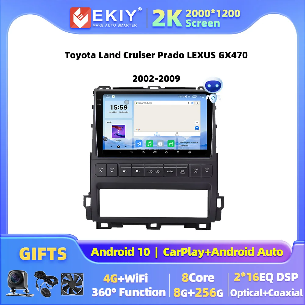 EKIY Car Radio For Toyota Land Cruiser Prado LEXUS GX470 2002-2009 Car Stereo 4G Multimedia Video Player Navigation GPS