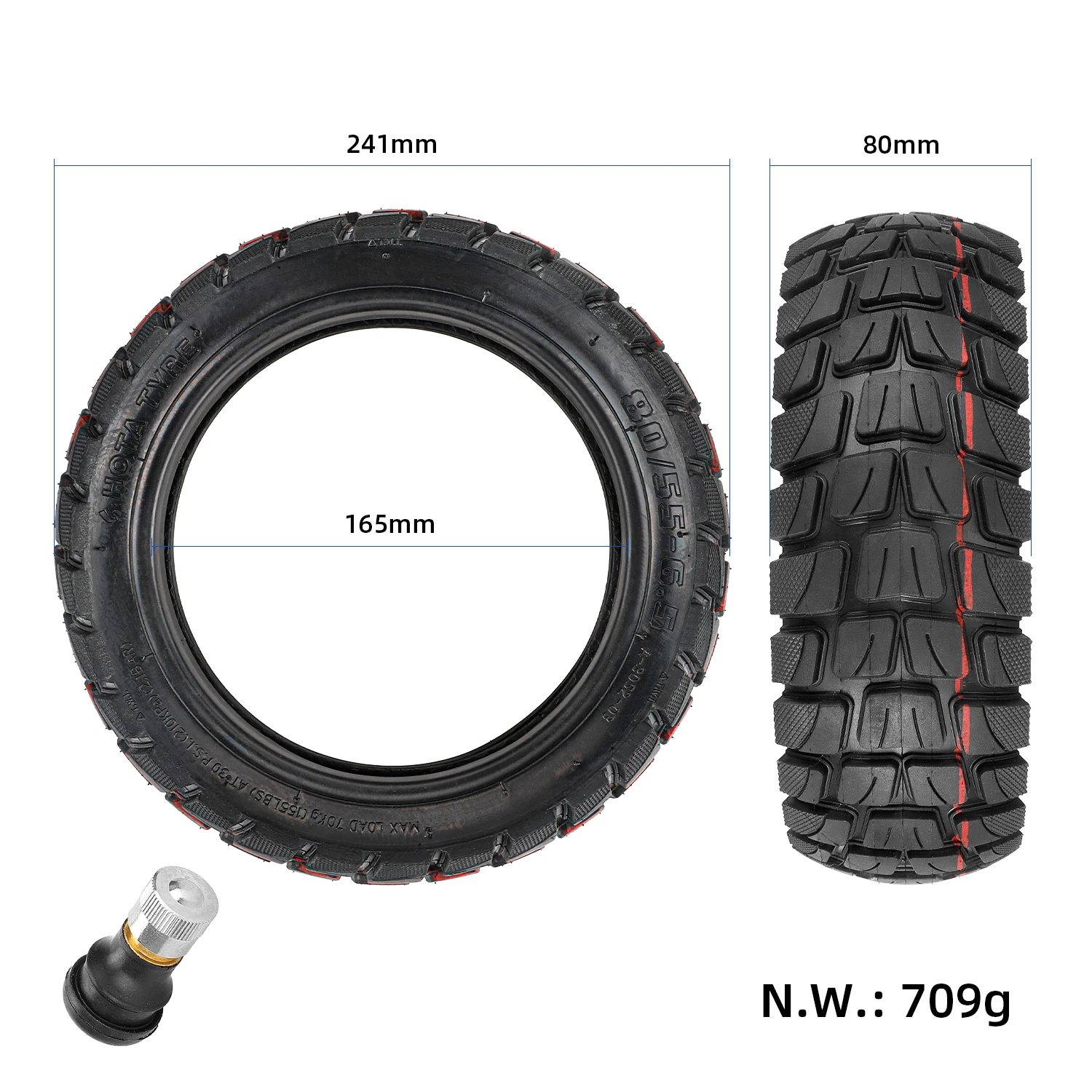 80/55-6.5 Tubeless Tire Thickened Off-road Tire For 10 Inch Electric Scooter Rubber Tire Front with Rear Wheel Replacement Parts
