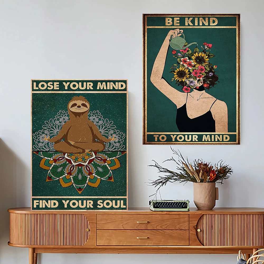 Girl Mental Health Poster Mental Be Kind To Your Mind Positive Art Prints Woman Vintage Canvas Painting Home Decor Cuadros