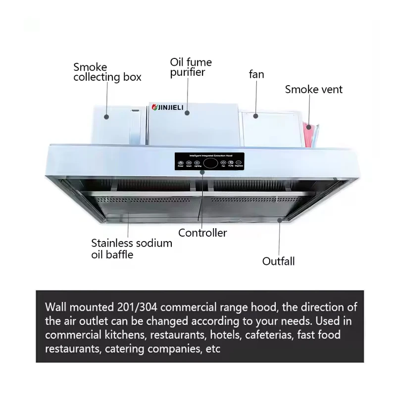 Customized 1.5-meter Stainless Steel Smart Range Hood CE Certified for Restaurant Kitchen Smoke Exhaust