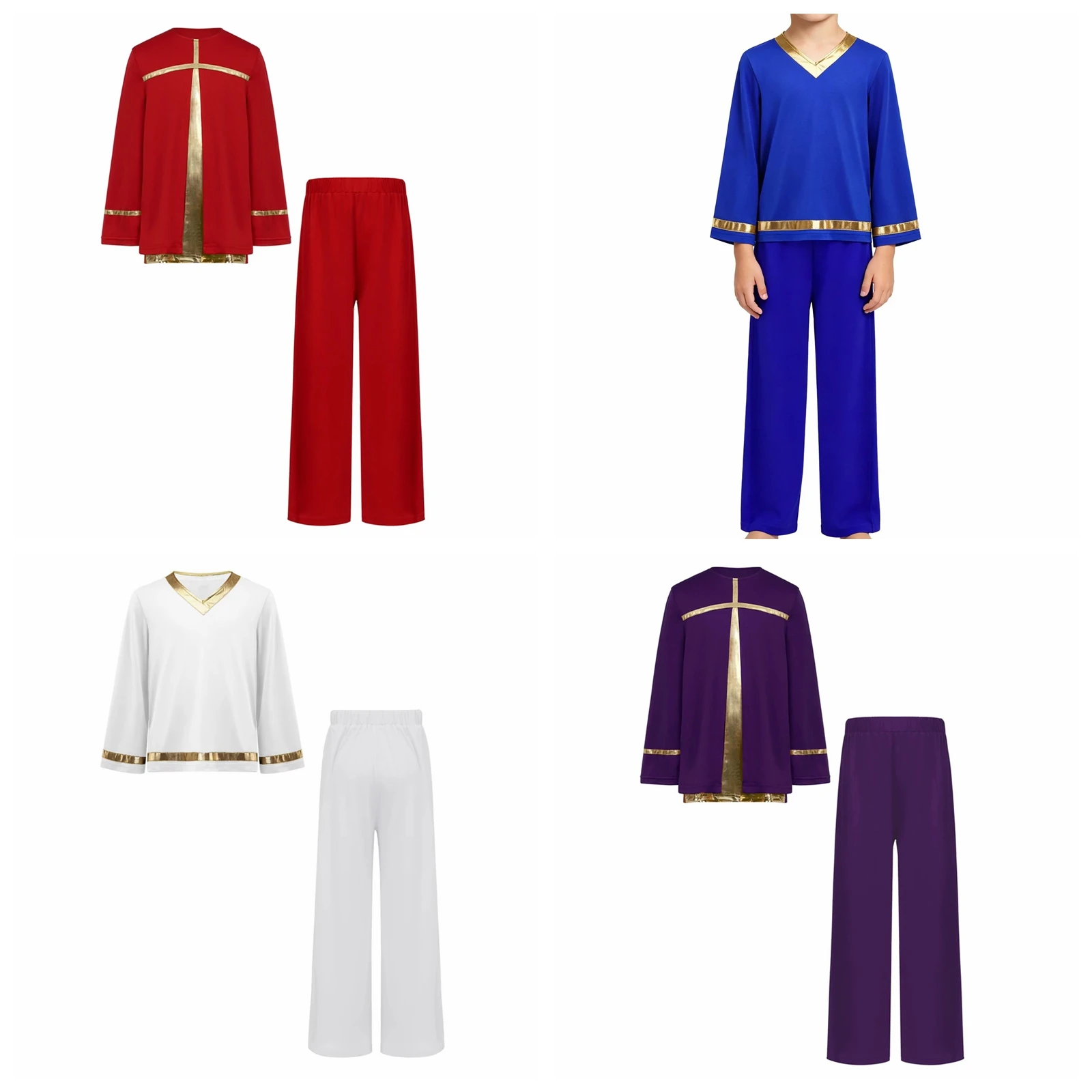 Kinder Jungen Lyrisches Tanzkostüm Liturgisches Lobpreis-Tanzoutfit Feier des Geistes Oberteil mit Hose Performance Lobpreisbekleidung