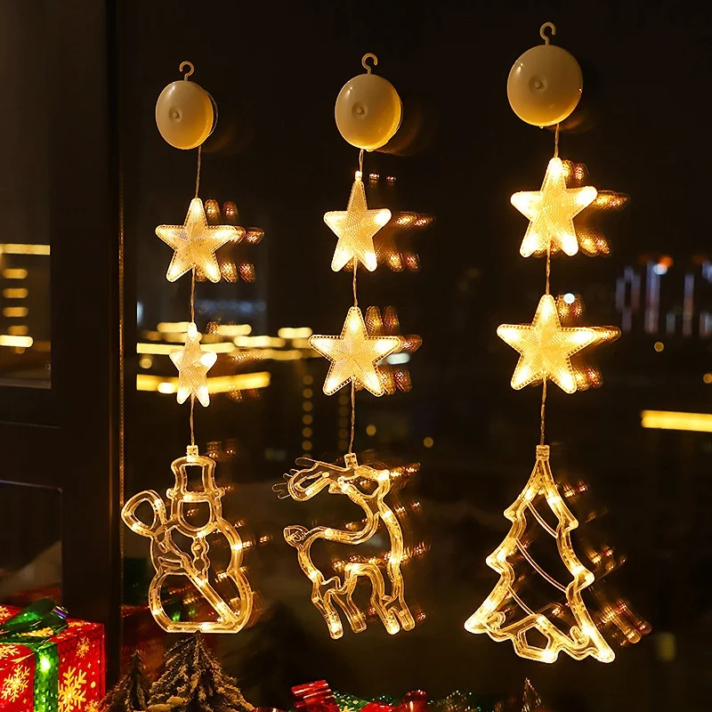 LED Suction Cup Lights Christmas Ambiance Decoration Christmas Tree Snowflake Bell Xmas Light Hanging Ornaments Window lights