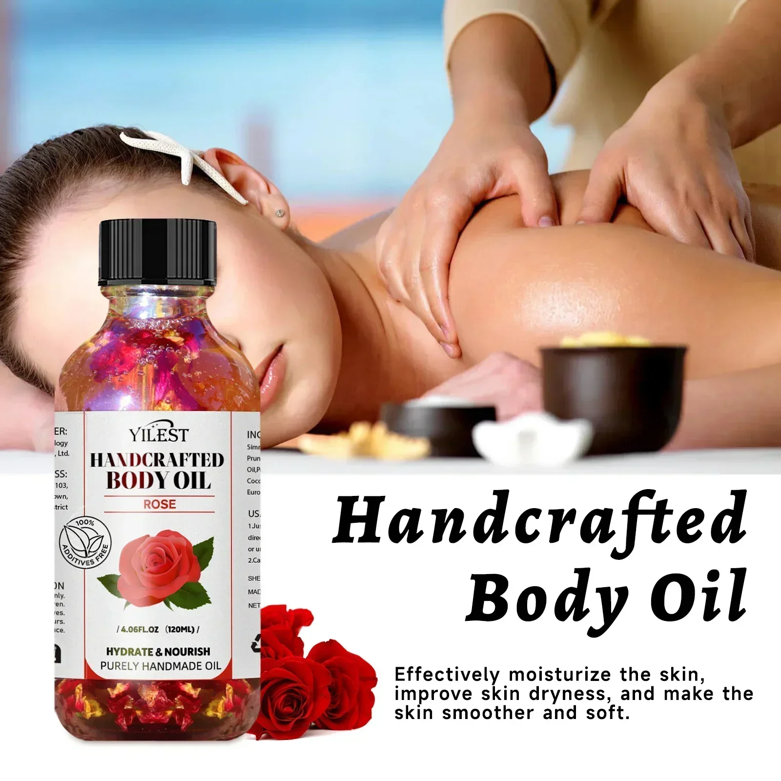 زيت الورد المصنوع يدويًا - مزيج طبيعي 120 مل للبشرة الجافة، مع زيت الجوجوبا واللوز الحلو للترطيب العميق والبشرة المتوهجة