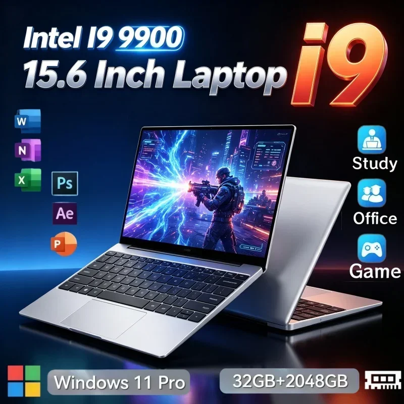 2026 15.6 Inch Multifunctional Notebook Intel Core I9 9900 32GB RAM 2TB SSD Windows 11 Laptop For Home Study Office Game