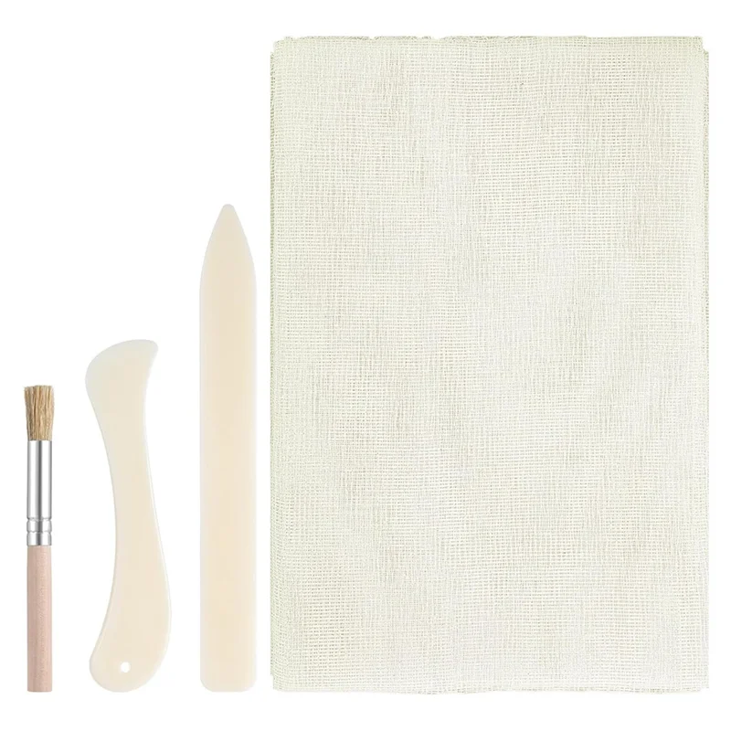 Kit de reparo de encadernação de livro ABAE inclui 2 pastas de osso, pano de encadernação de livro de 35X39 polegadas, ferramenta e 1 pincel de cola