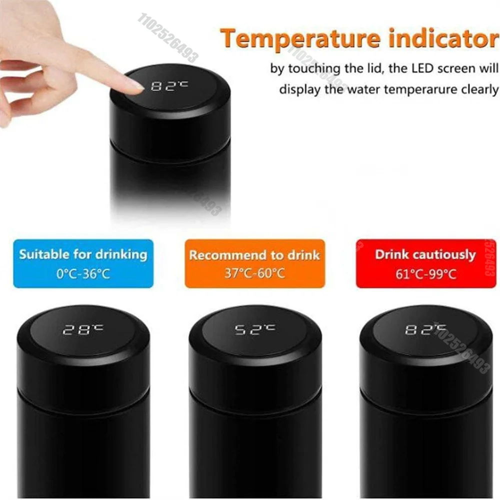 Car 500ml LED Intelligent Temperature Measurement Cup Stainless Steel Thermos Bottle with Digital Temperature Display with LOGO