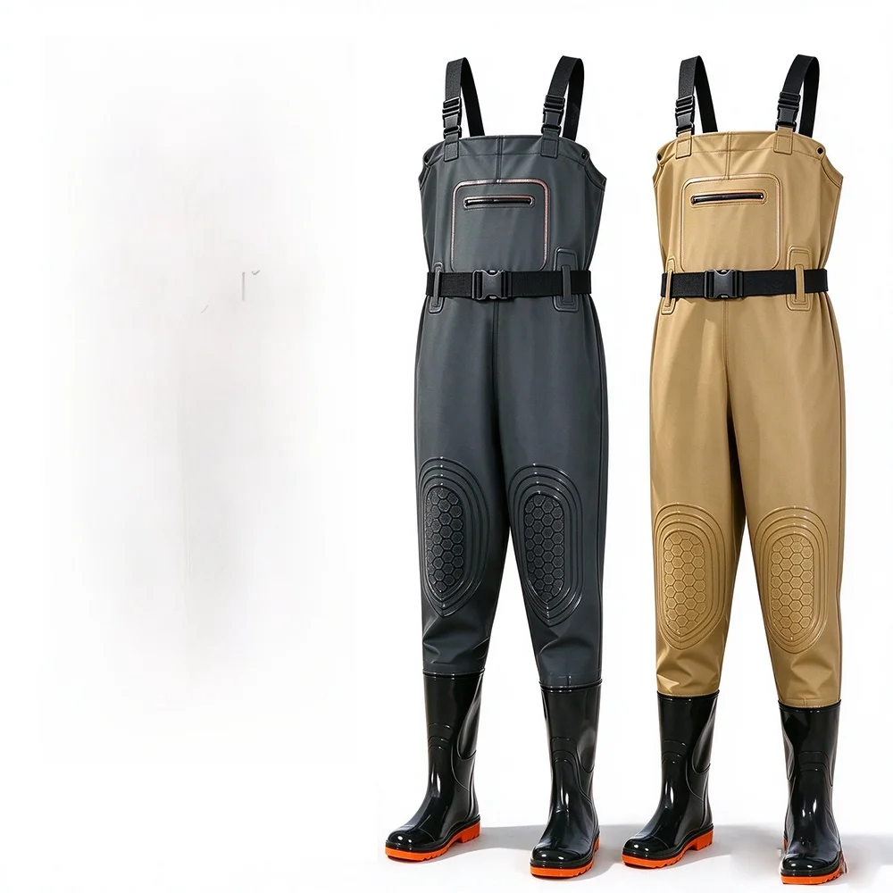 Thickened Overall Wading Pants with Boots Adult Sea Fishing Full Body PVC Polyester Fishing Gear Durable Wear Resistant