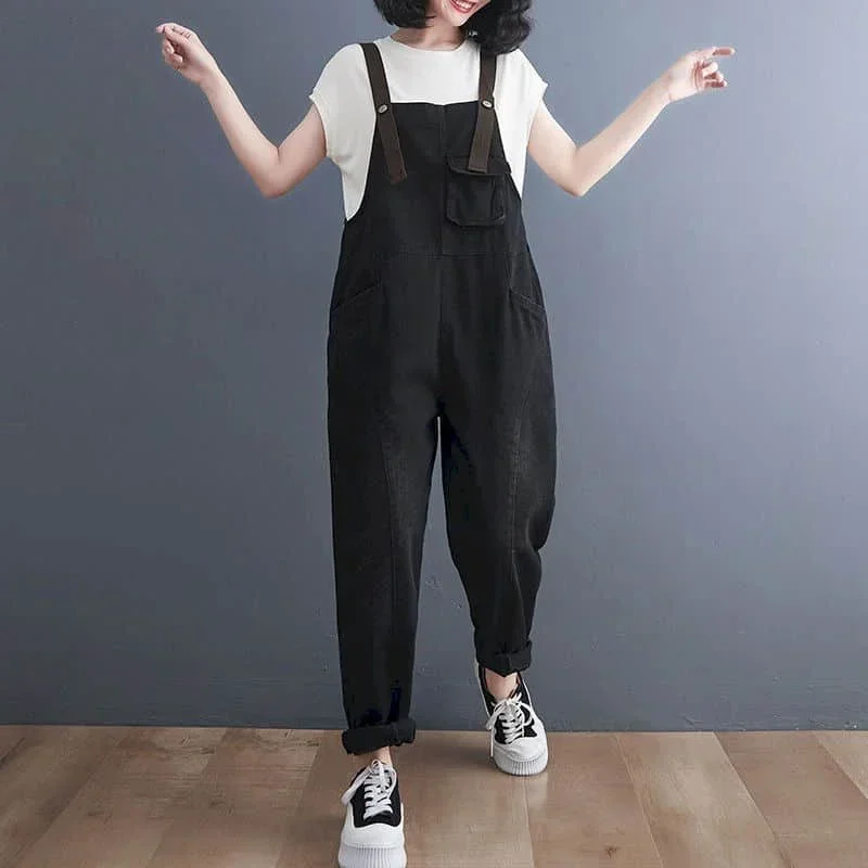 Tute di jeans pop per le donne Moda coreana allentata Pantaloni dritti Harajuku Abiti interi Pagliaccetti da donna Casual Vintage Playsu