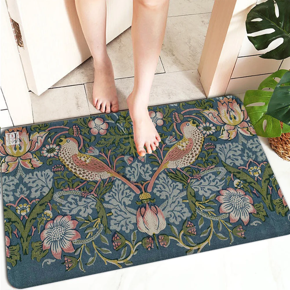 William Morris Strawberry  Kitchen Mat Bedroom Living Room Carpet Entrance Doormat Home Hallway Floor Mat Bathroom Anti-Slip Rug