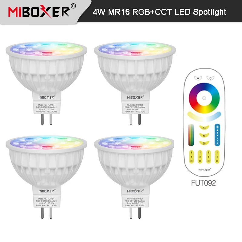 Miboxer 4W MR16 RGB+CCT LED Spotlight Bulb (2700-6500K) WiFi Smart FUT104 DC12V + 2.4G RF Wireless Remote Control