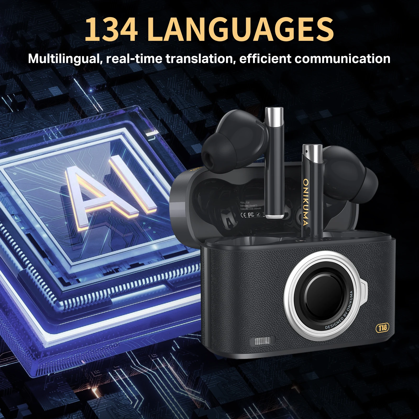 

ONIKUMA T18 Translation Wireless Earbuds Durable Long Battery Life High Quality Real-time Online Translation Earphones