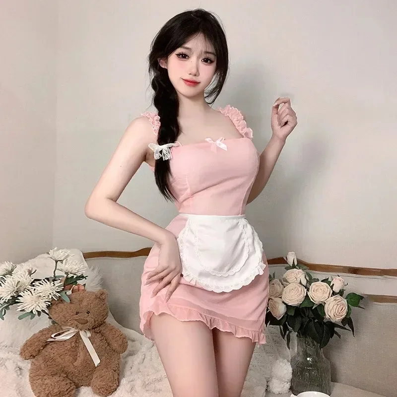 Adult Woman Japanese Pure Hearted Little Maid Sexy and Sweet Camisole Dress Role-playing Fun Lingerie Maid Innocent and Cute Set