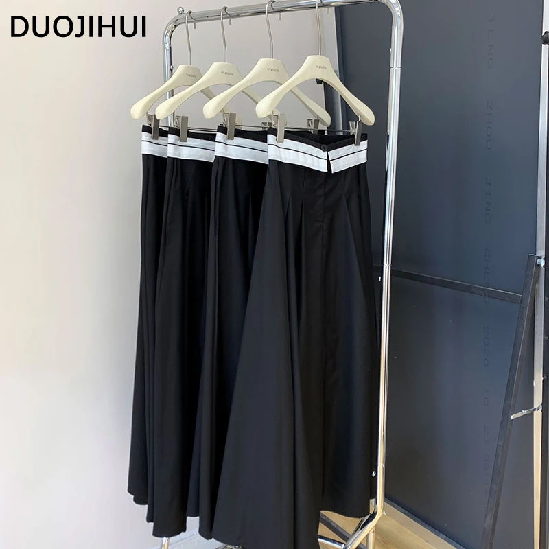 DUOJIHUI French Elegant Chic High Waist Slim Women Skirts Autumn New Simple Spell Color Fashion Button Zipper Female Midi Skirts