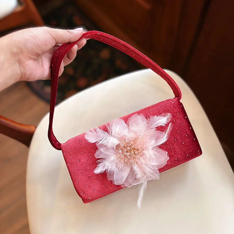polka dot flower beaded small square bag simple classic versatile dinner bag hand bag