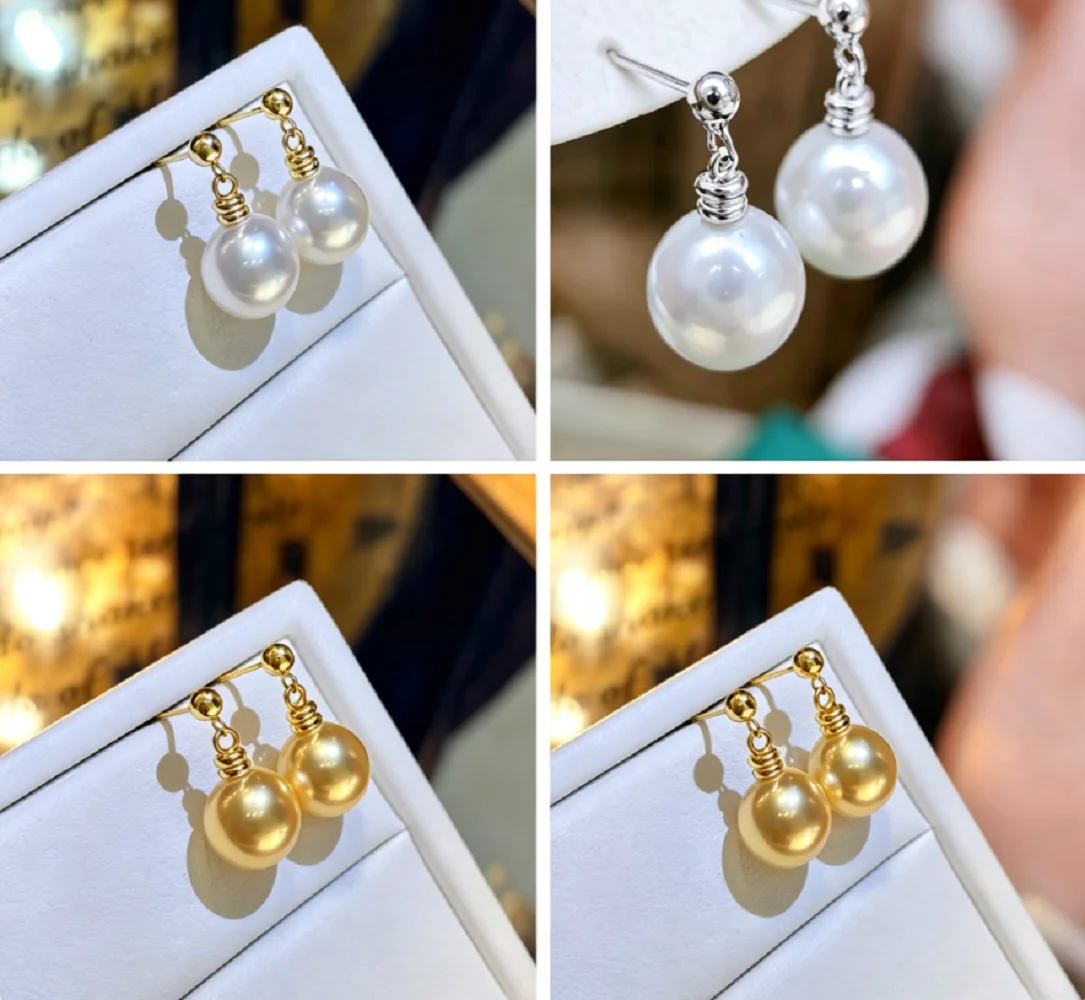Elegant Pearl Earrings AAAA10-11mm Natural Round Pearl Earrings 925 Earrings
