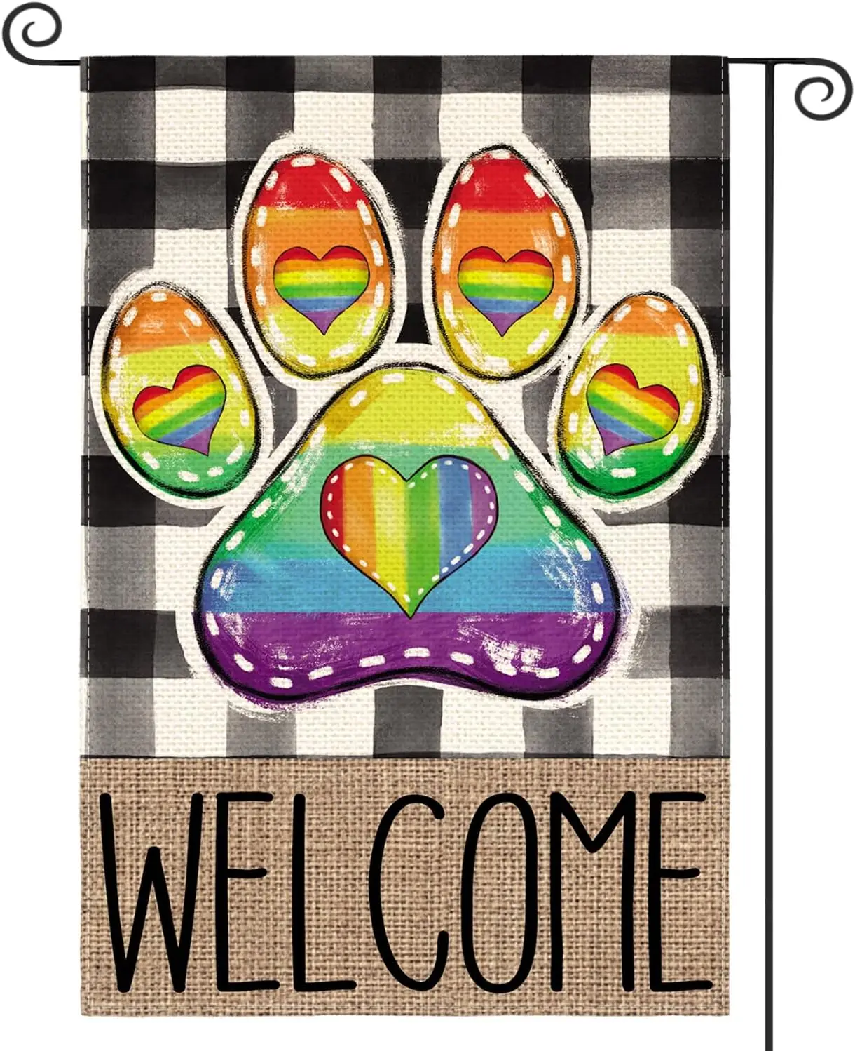 AVOIN colorlife Paw Print Rainbow Pride Garden Flag 12x18 Inch Double Sided, LGBTQ+ Community Progress Welcome Yard Outdoor Flag