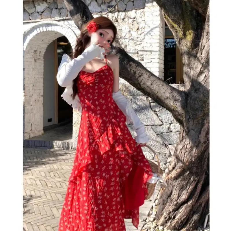 

Japanese Fashion 2 Piece Set Woman Casual Long Sleeve Cardigan + Elegnat Irregular Midi Dress Beach Floral Dress Boho New