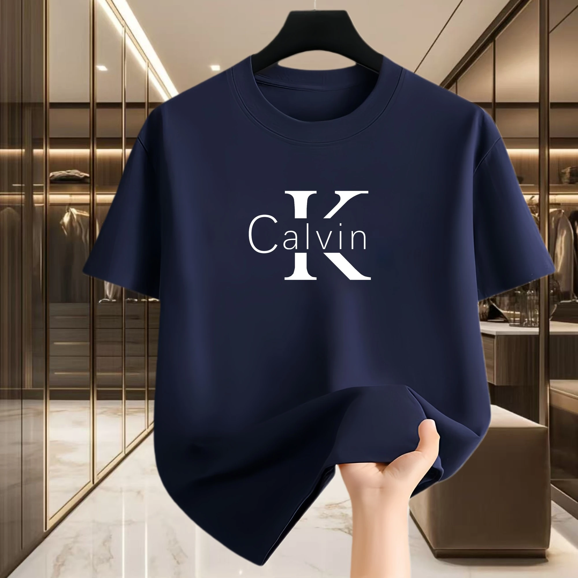 New Summer Pure Cotton Short-sleeved Round-neck Printed Casual Loose and Trendy T-shirts for Cross-border Men