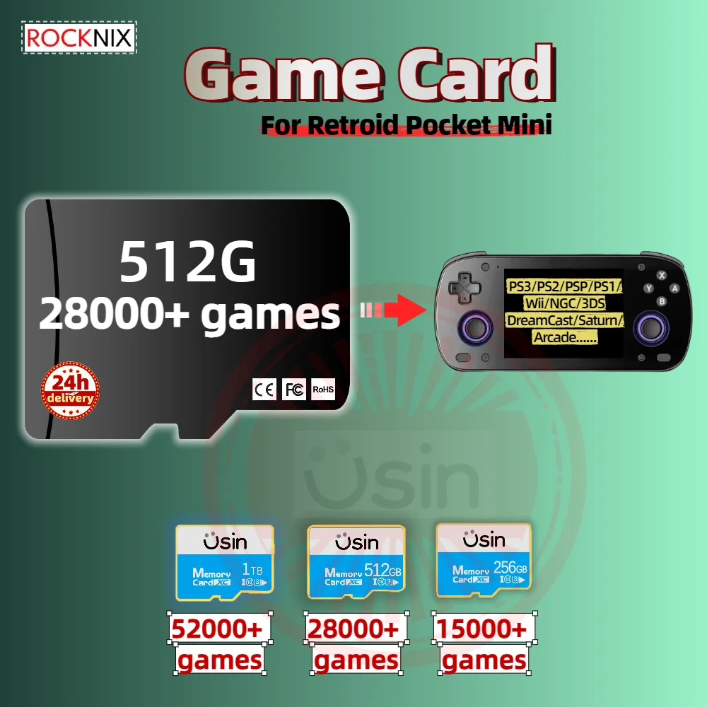 ROCKNIX TF Game Card For Retroid Pocket Mini RP plug&play Classic Retro Games Portable Handheld Console Memory SD 1TB 512G Linux