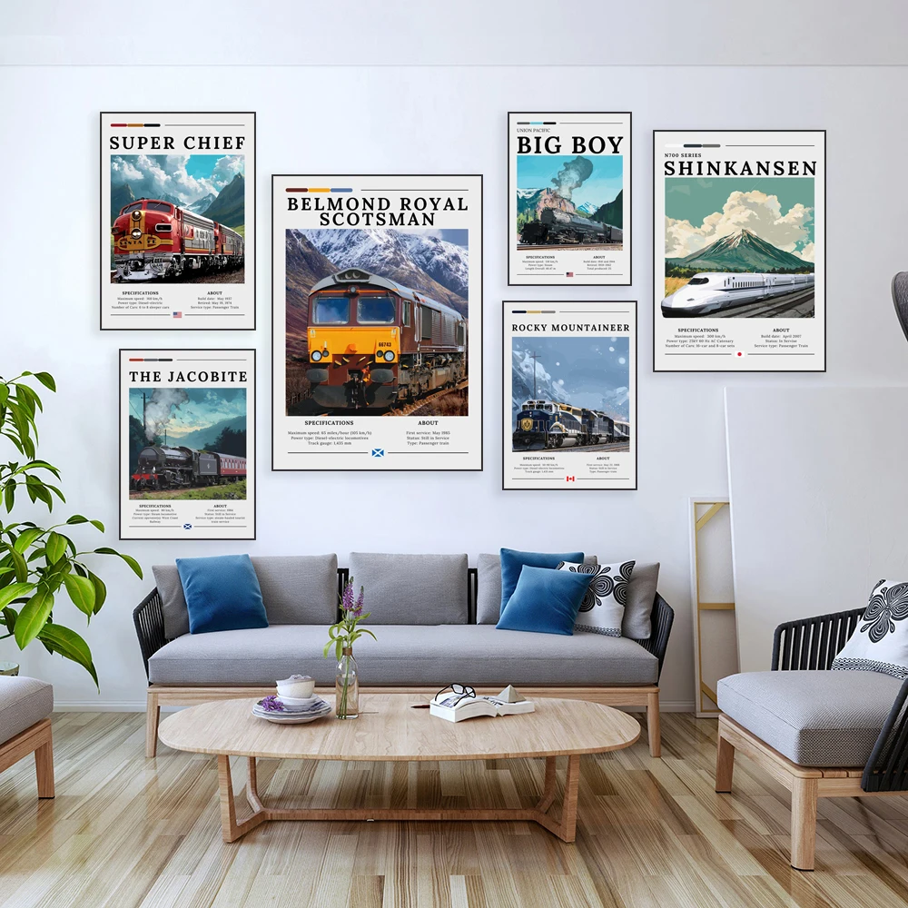 Rocky Mountaineer train, Santa Fe Railway train, Scottish and Canadian trains, locomotives, railways, vintage train posters