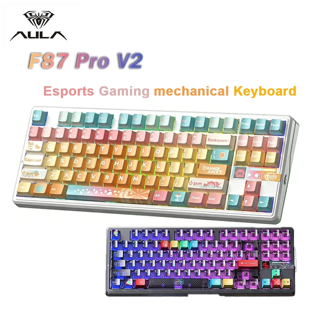 

New AULA F87 Pro V2 Black Transparent Mechanical Keyboard Tri-mode Wireless 8000Hz 0.125ms Hot-Swap RGB Gasket Gaming