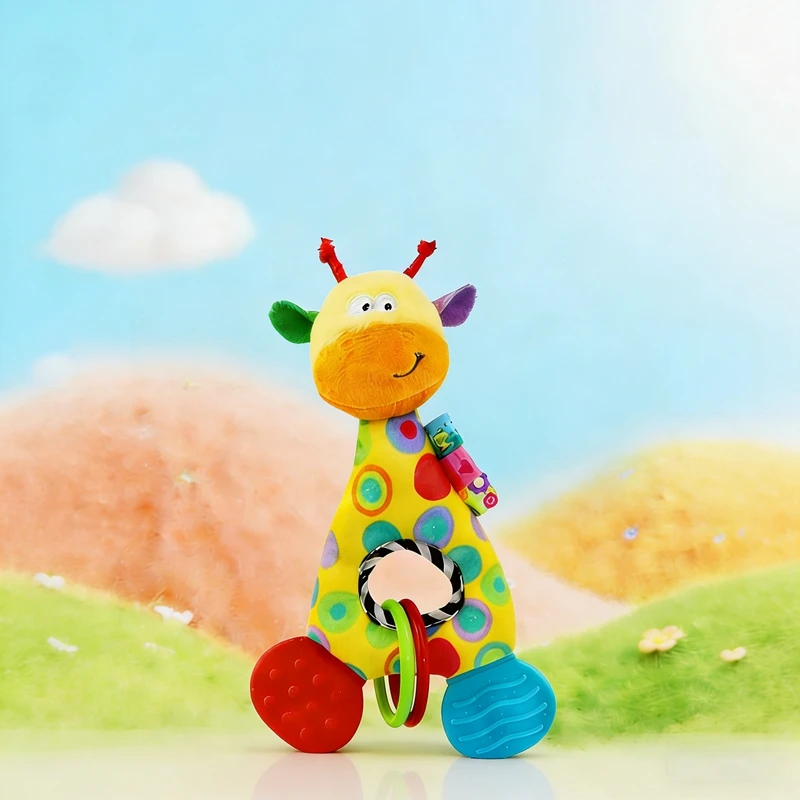 동물 기린 아기 부드러운 봉제 인형 치발기 인형 귀여운 어린이 유아 아기 치아발육 장난감 신생아 감각 봉제 장난감