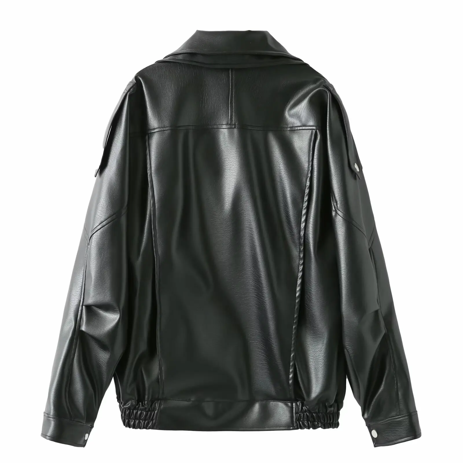 Loose  Motorcycle Style Fashionable All-Match Women's Leather Jacket Coat Young Commuter Style Long Sleeve Zipper