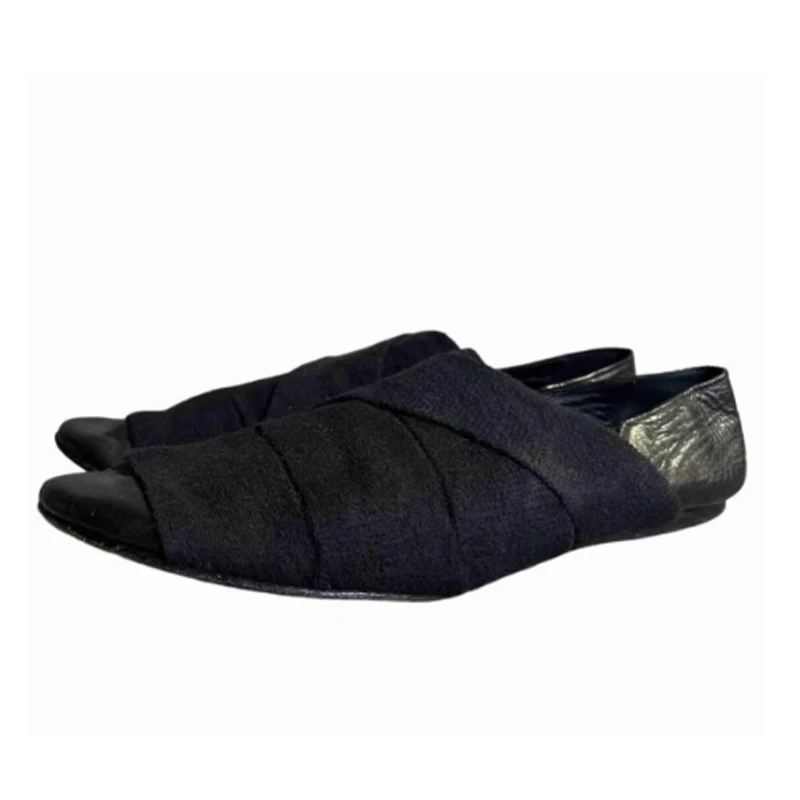 Men's Black Round Toe Cross Strap Slip On Flats Shoes 2026 Fashion Casual Loafers Shoes for Men Japanese Style Leather Patchwork