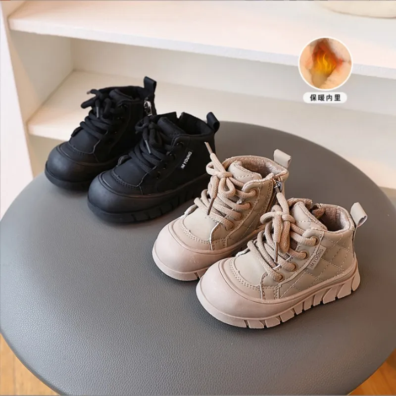 Children's shoes with plush insulation cotton shoes girls' soft soled high top sports shoes winter thick boys' casual boots