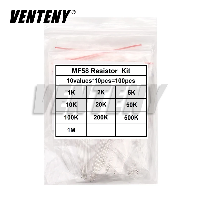 

100pcs=10valuesX10pcs NTC Thermistor Resistor Kit NTC-MF58 1K 2K 5K 10K 20K 50K 100K 200K 500K 1M 5% 3950B MF58