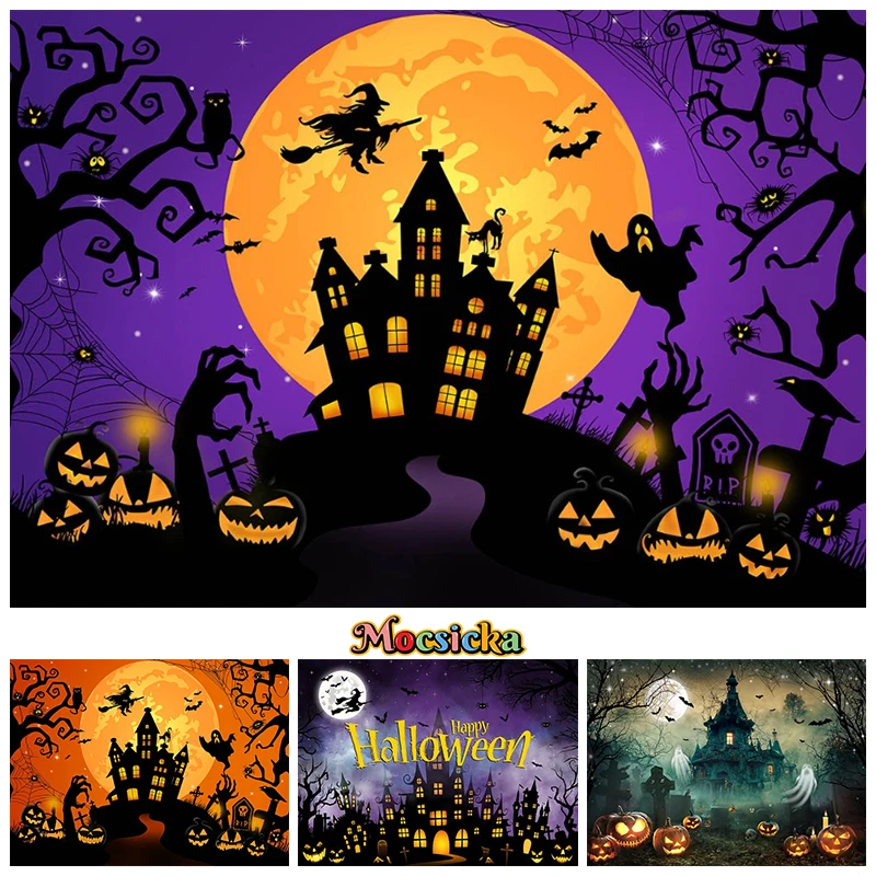 

Halloween Photography Background Moon Castle Horror Night Pumpkin Baby Shower Backdrop Shooting Prop Decoration Studio Photozone