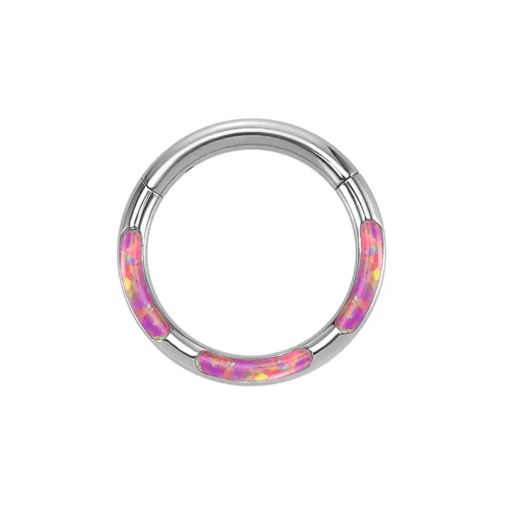 ASTM F136 G23 Titanium 16G Moon Septum Piercing Trójkolorowy Opal Clicker Segment Ring Helix Hinged Daith Conch Hoop Earring