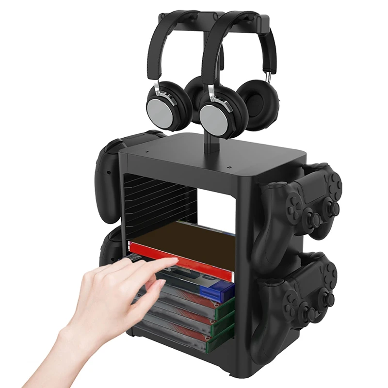 B04B-Supporto da gioco multifunzionale per Nintendo Switch PS5 / PS4 Supporto per cuffie con disco CD Rack di stoccaggio per la serie
