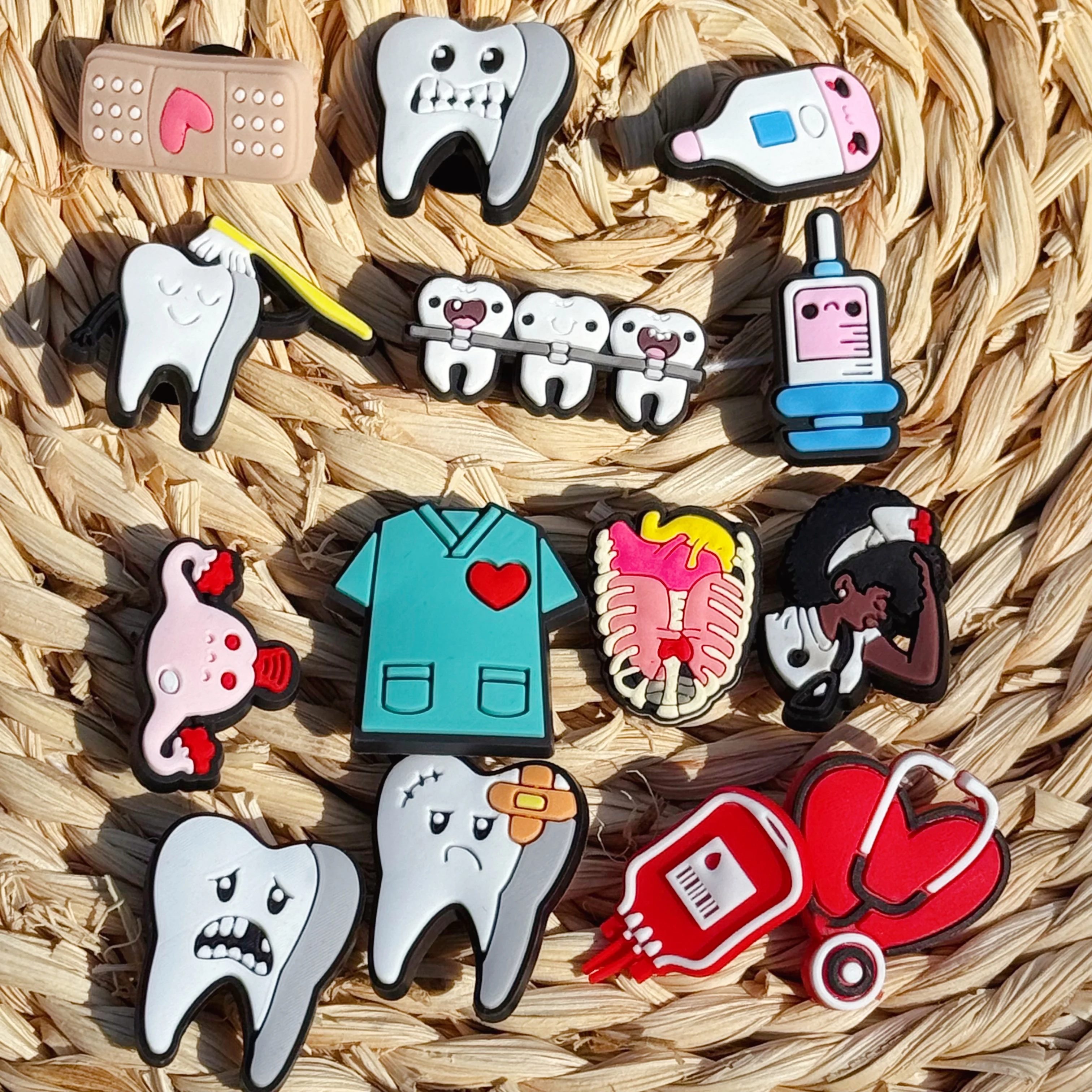 14-50Pcs Dental Caries Shoe Charms PVC Skeleton Garden Sandals Buckle Accessories Fit Doctor Nurse Holiday Gifts