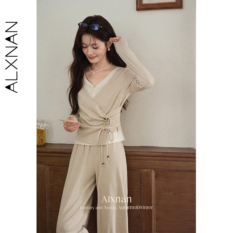 ALXNAN Plue Size Pants Casual Wide-leg High-waist Baggy Pants 2026 Spring Oatmeal Loose-fit Versatile Women's Trousers D12716