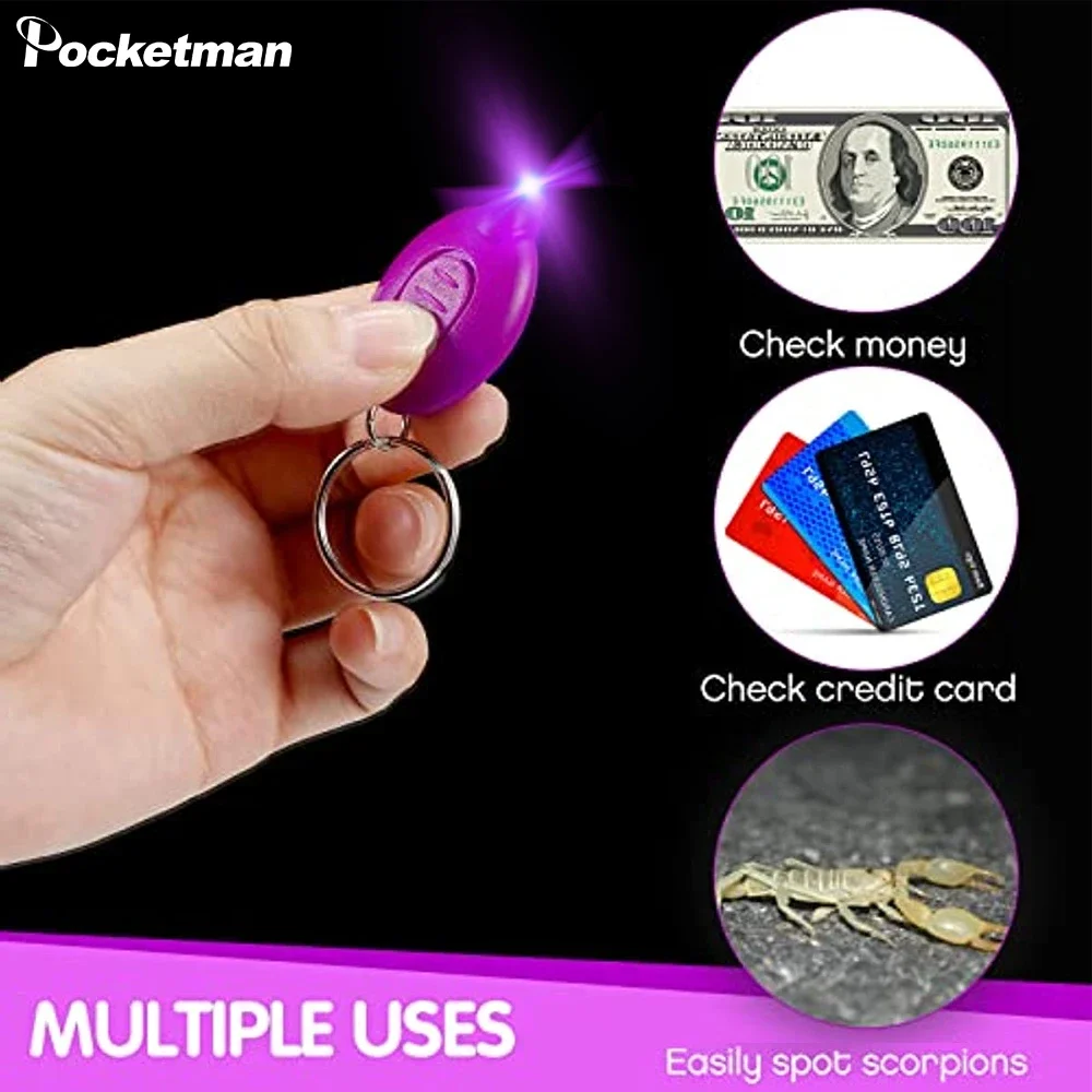 Mini LED Keychain Flashlight White/UV Light Keychian Lights 395nm Black Light Pocket UV Flashlights Small Torch