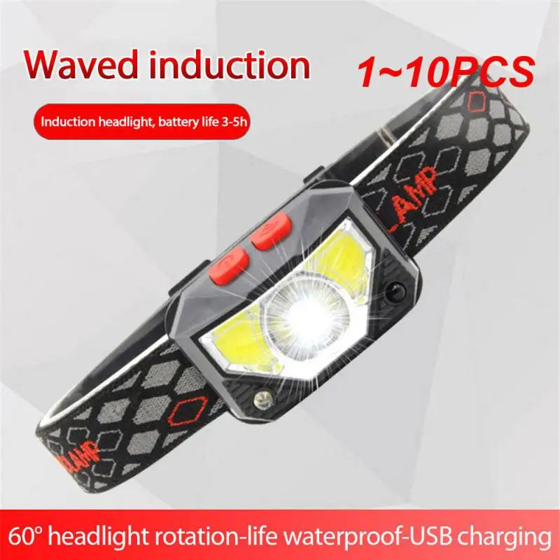 1~10PCS Sensor Headlamp USB Rechargeable Induction COB Headlight Built-in Battery Waterproof Head Flashlight Fishing Camping