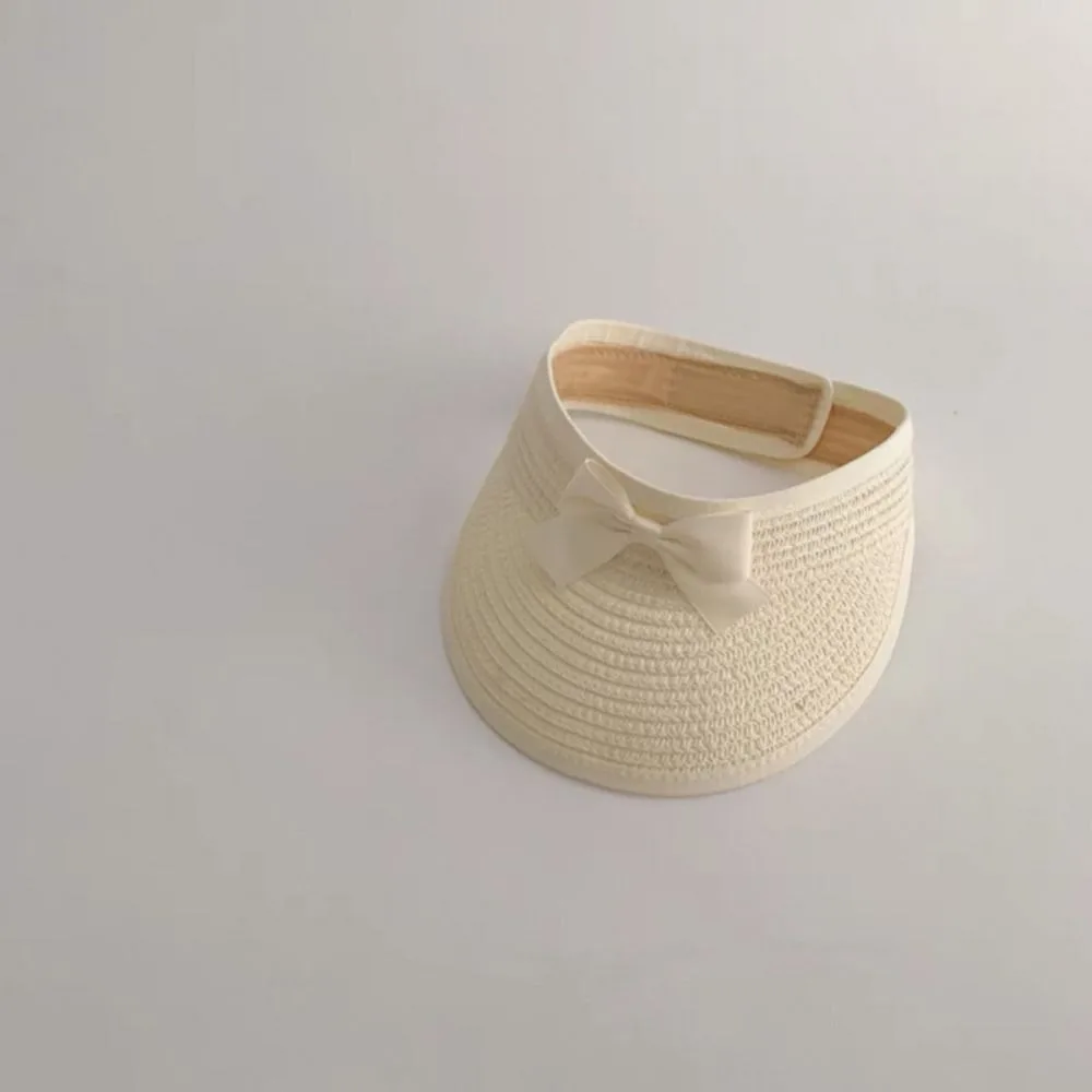 

Trendy Korean Baby Straw Caps Anti-UV Wide Brim Bow Straw Hat Sun Protection Empty Top Visor Cap Summer