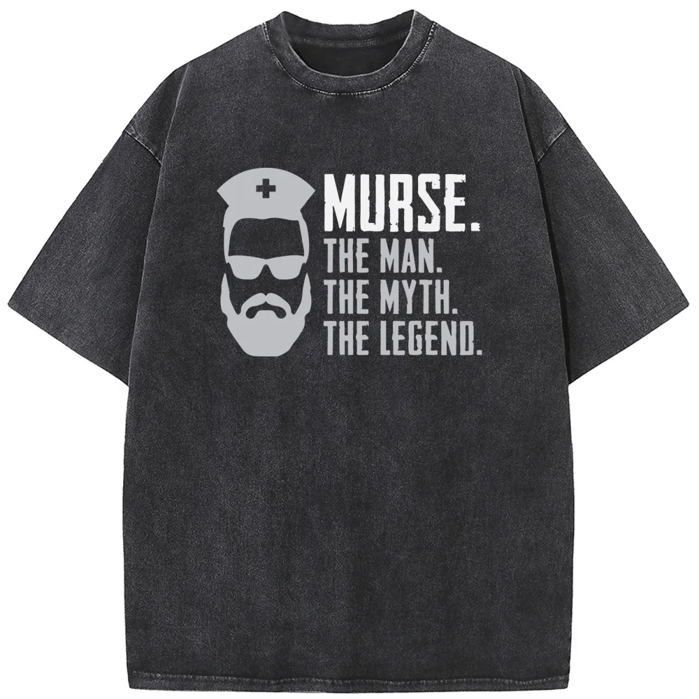 Funny Murse Male Nurse RN LPN CNA Essential T-Shirt Summer Cotton 230g Washed T-Shirt Funny Novelty Casual Loose Bleached Tshirt